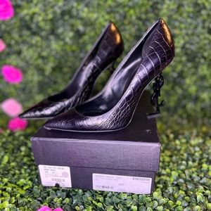 YSL black croc heels size 40.5 signature “YSL” heel.